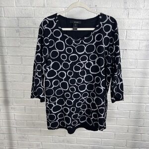 Ali Miles Black‎ White Abstract Circle Print Tunic Top Womens L Lagenlook Artsy
